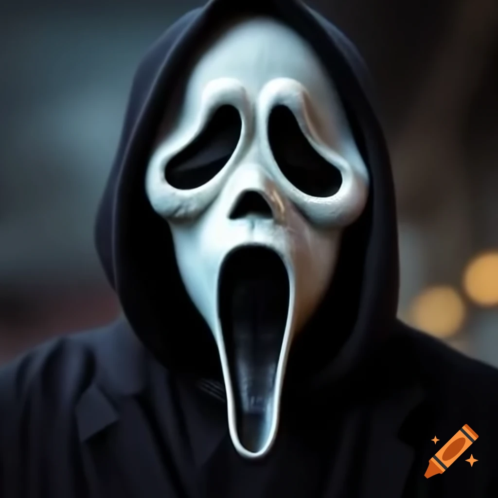 Ghostface mask from Scream styled as a gangster with facial tattoos
