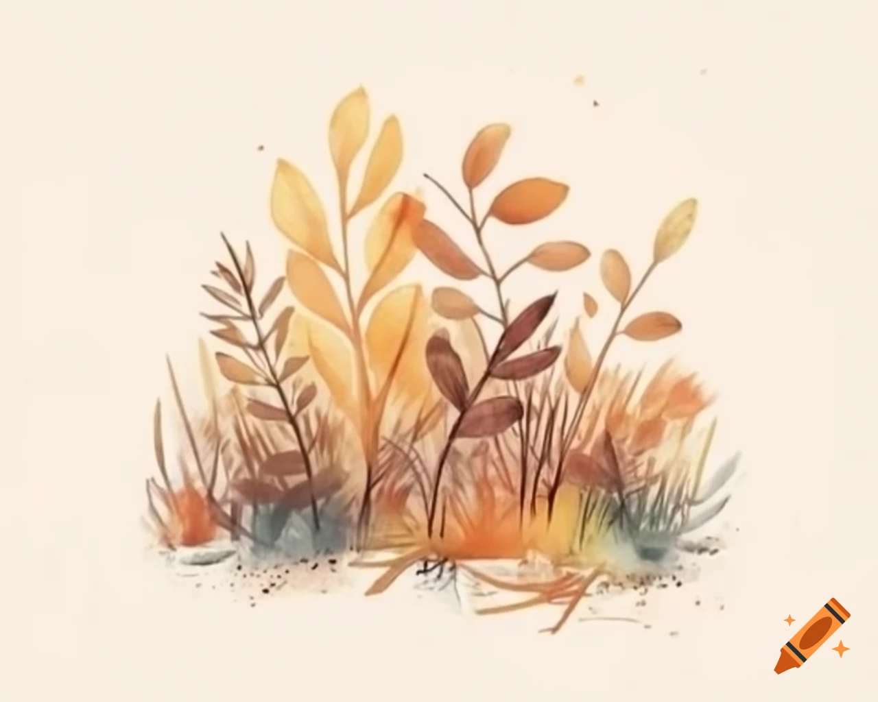Watercolor autumn vegetation in rainbow shades, storybook style