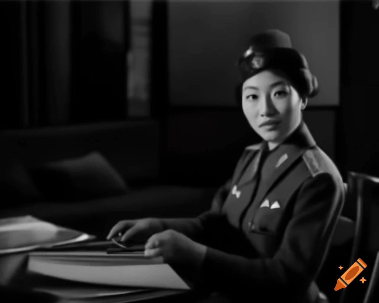 Hyper-realistic policewoman taking notes at crime scene in dusty living room