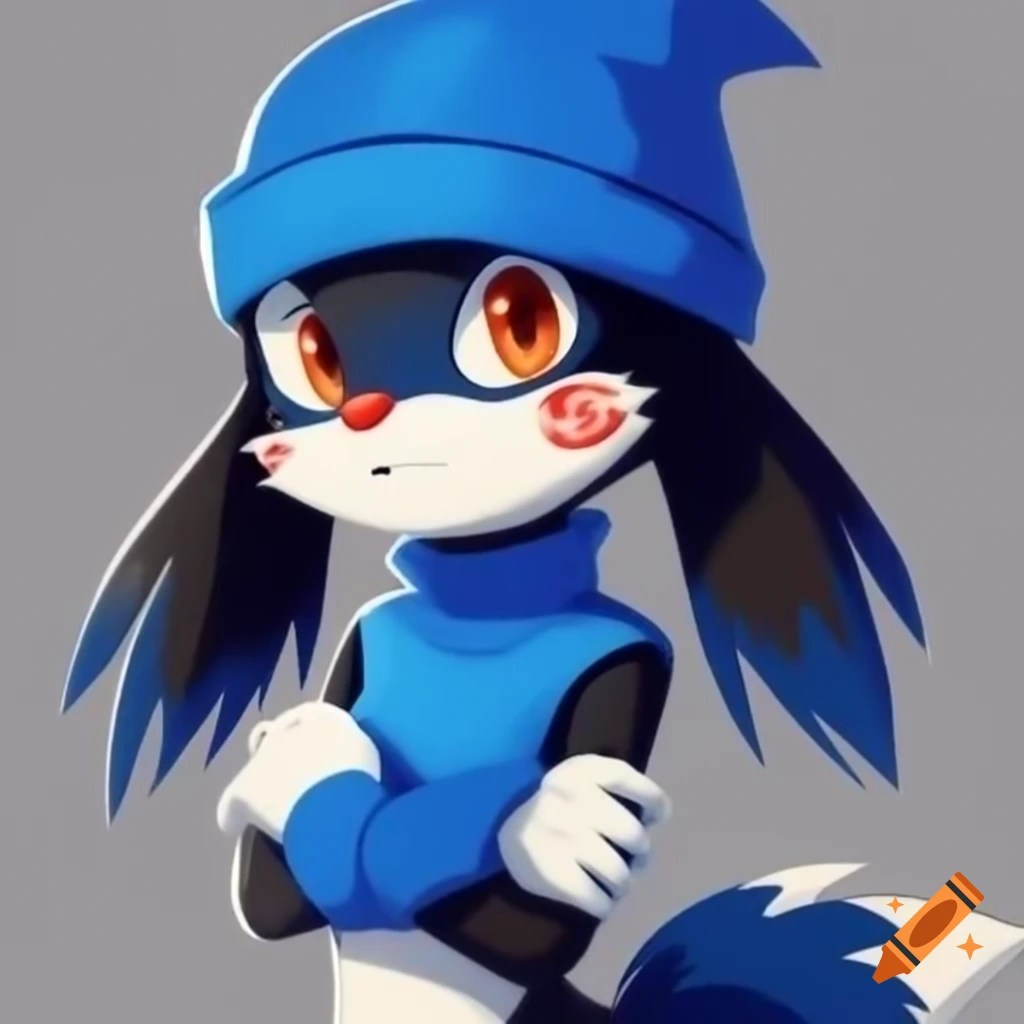 Girlie Klonoa in sleeveless blue turtleneck with arms crossed