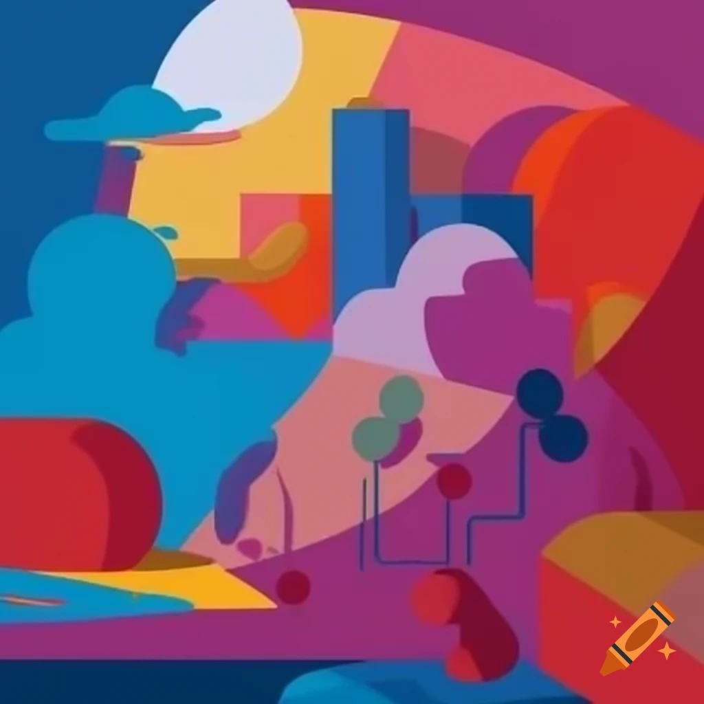 Surrealist abstract scene with vibrant colors