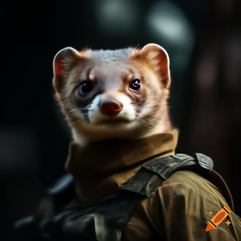 European weasel wearing Ukrainian tactical military uniform