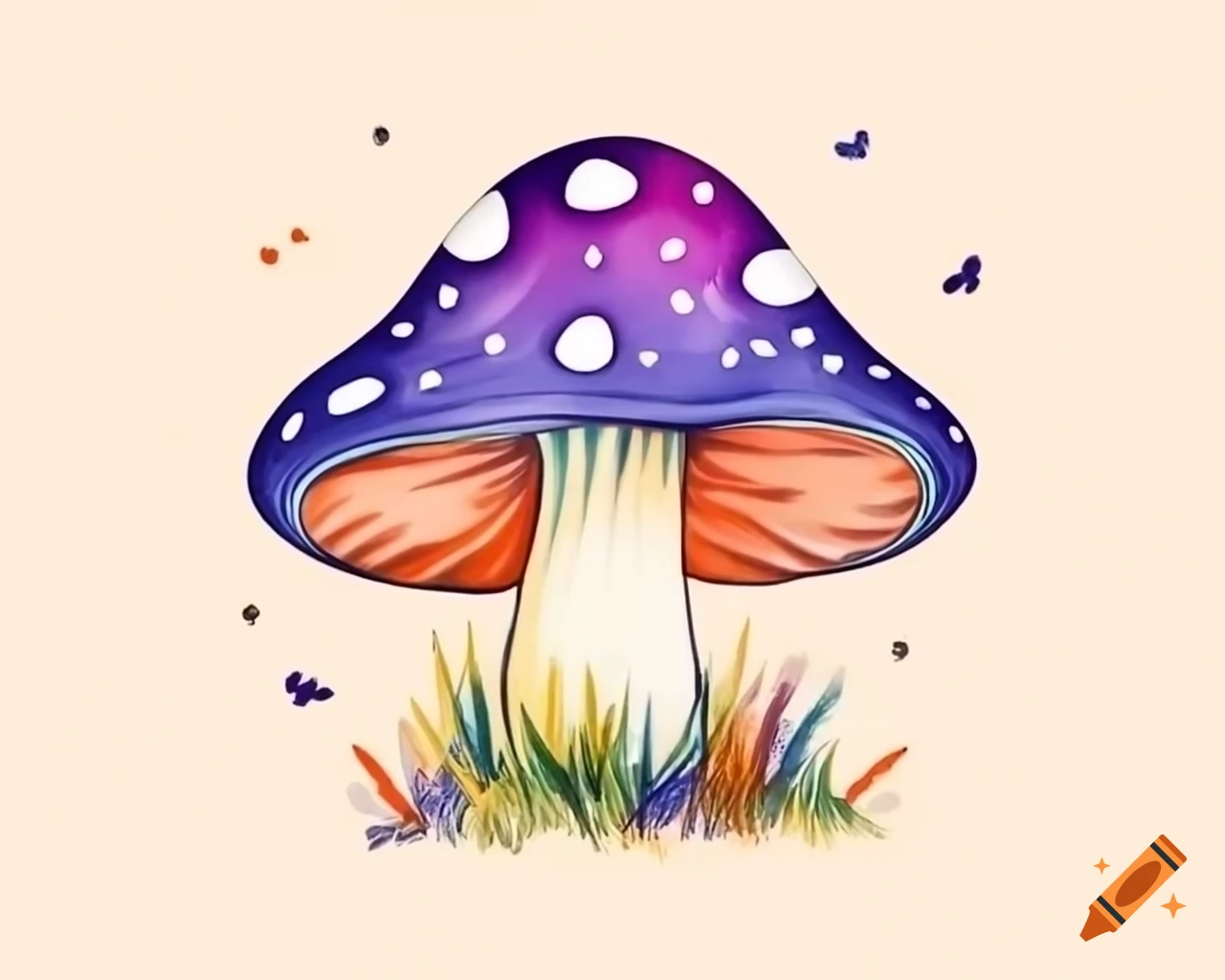 Watercolor Halloween mushroom in rainbow colors, storybook style