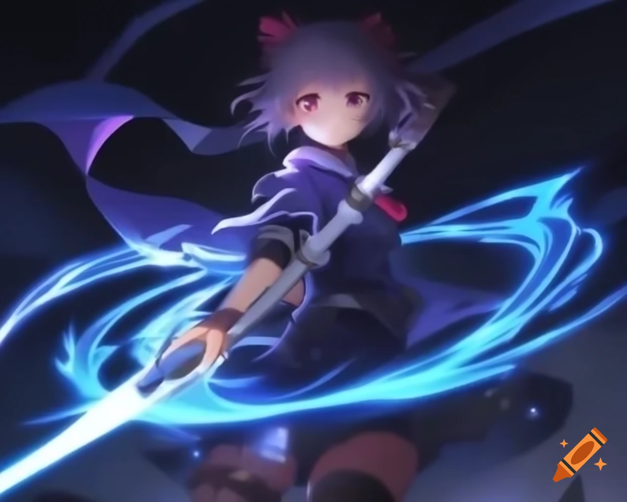 Anime girl wielding a powerful electro sword