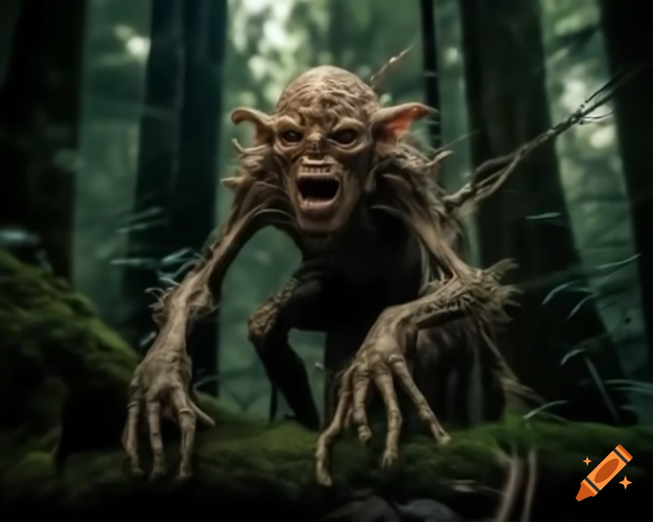 Mysterious monstrous creature in a dense forest