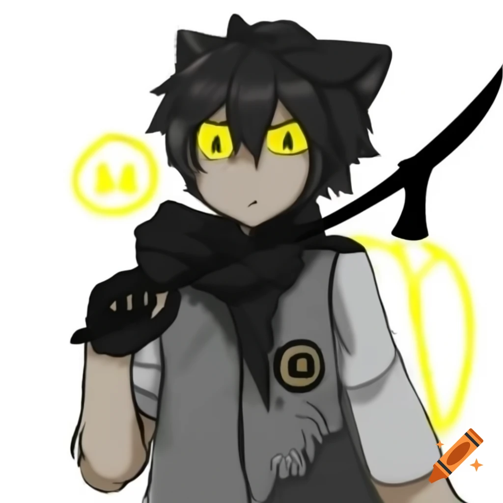 Older anime character Niko with glowing eyes and machete, in ripped clothes and headband