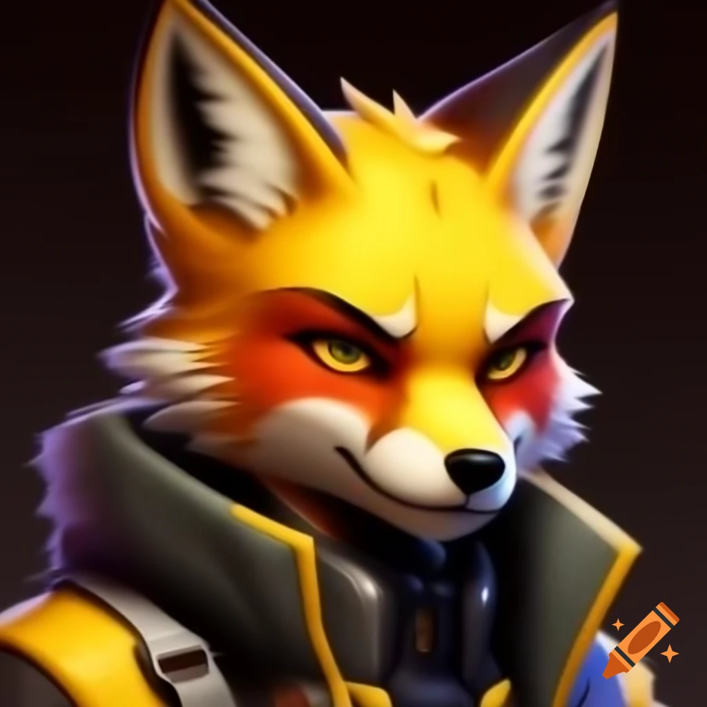 Cyborg hitman fox fursona with yellow fur