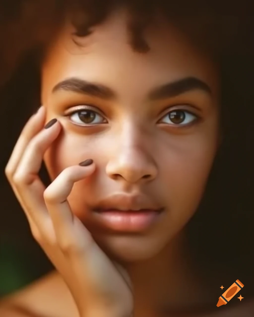 Close-up of hand touching face with soft natural lighting