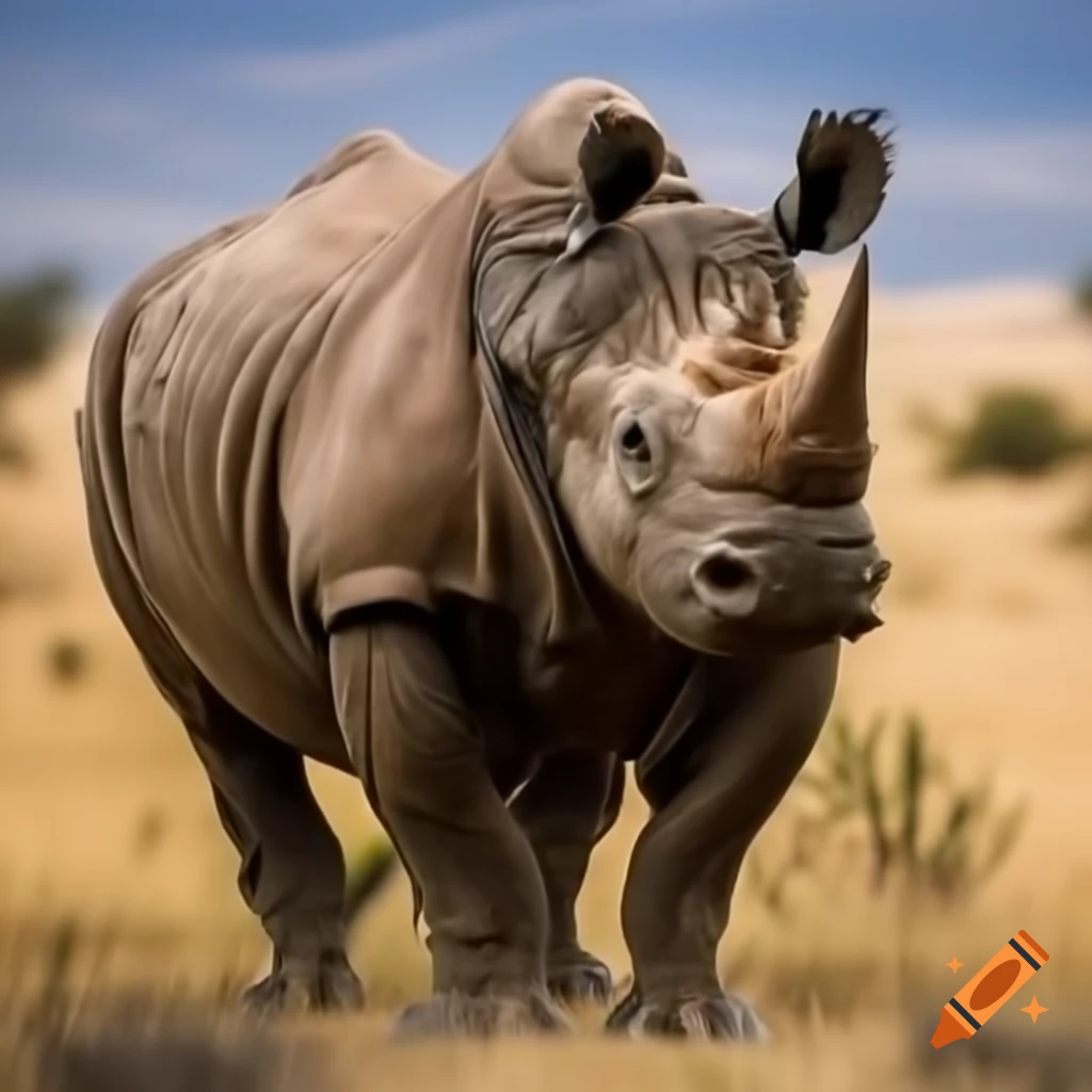 Black rhino standing in grassland