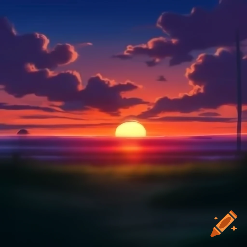 Vibrant sunset in anime style