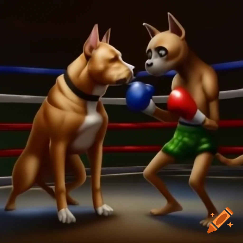 Dog and cat playfully boxing on craiyon