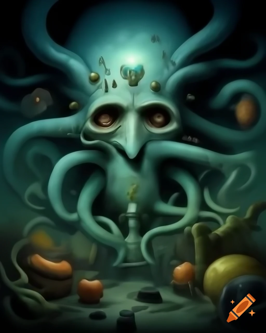 Surreal fantasy illustration in strange style by Greg Rutkowski