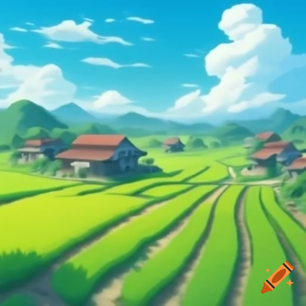 Peaceful rural scene in Northern Vietnam with rice fields and red-tile roof houses