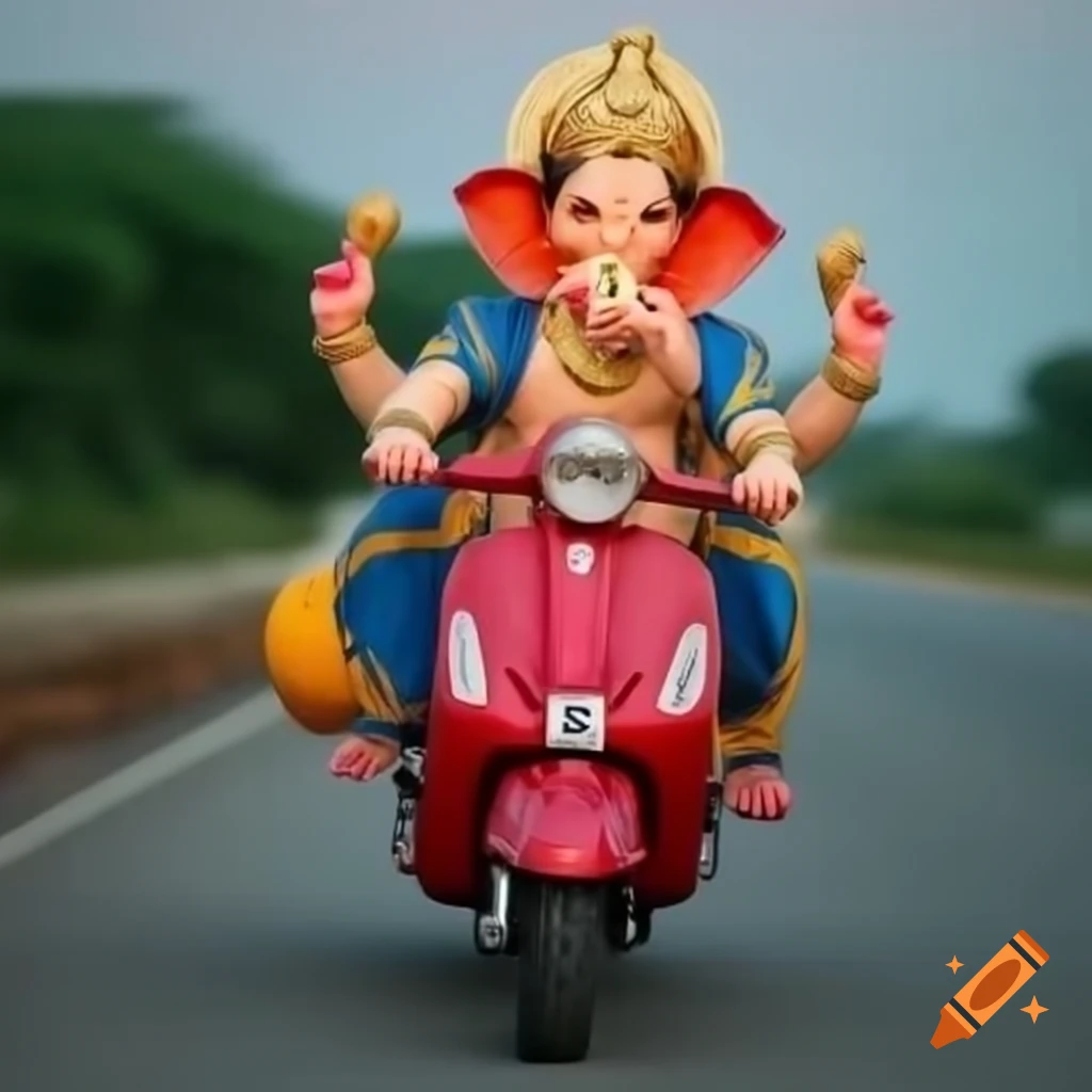 Ganesh riding a scooter on a road