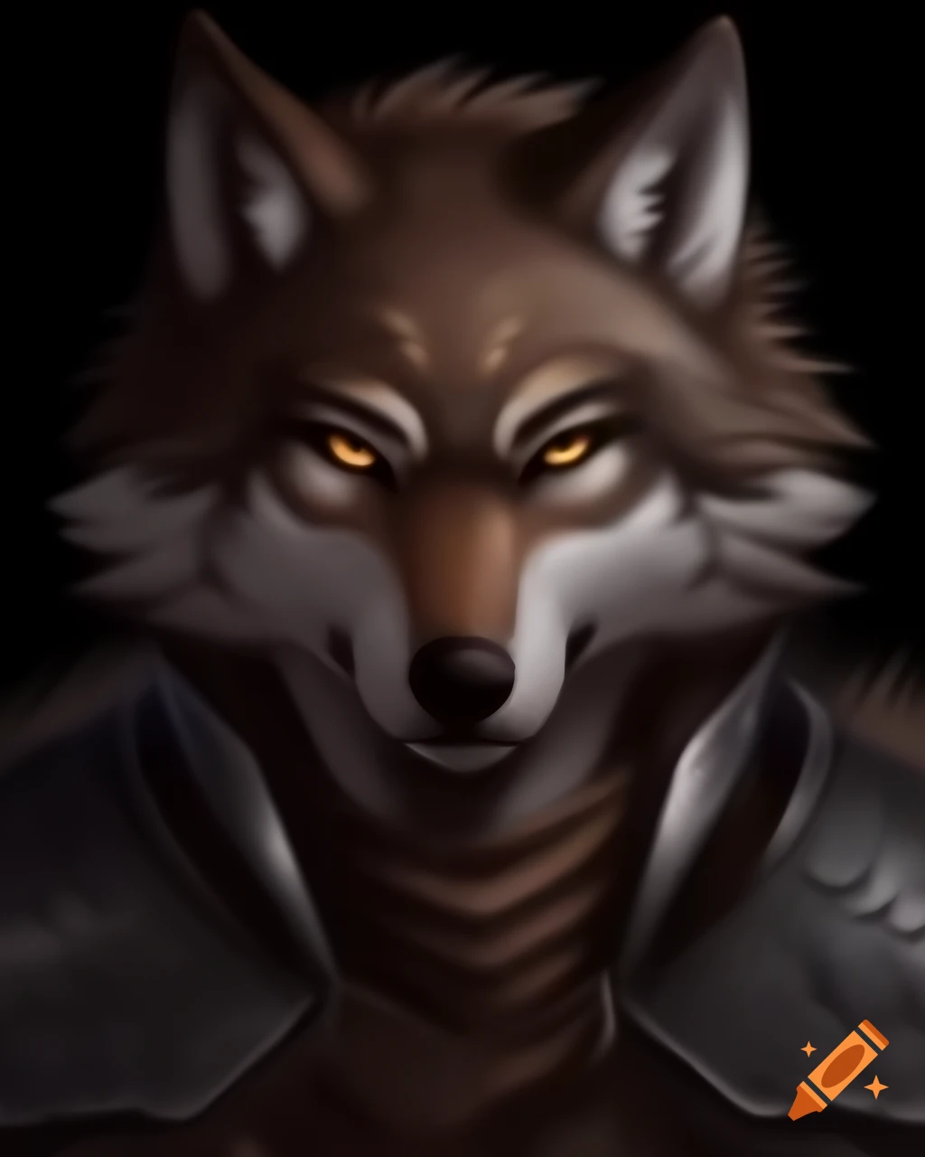 Anthropomorphic female wolf with copper-brown fur and chainmail portrait