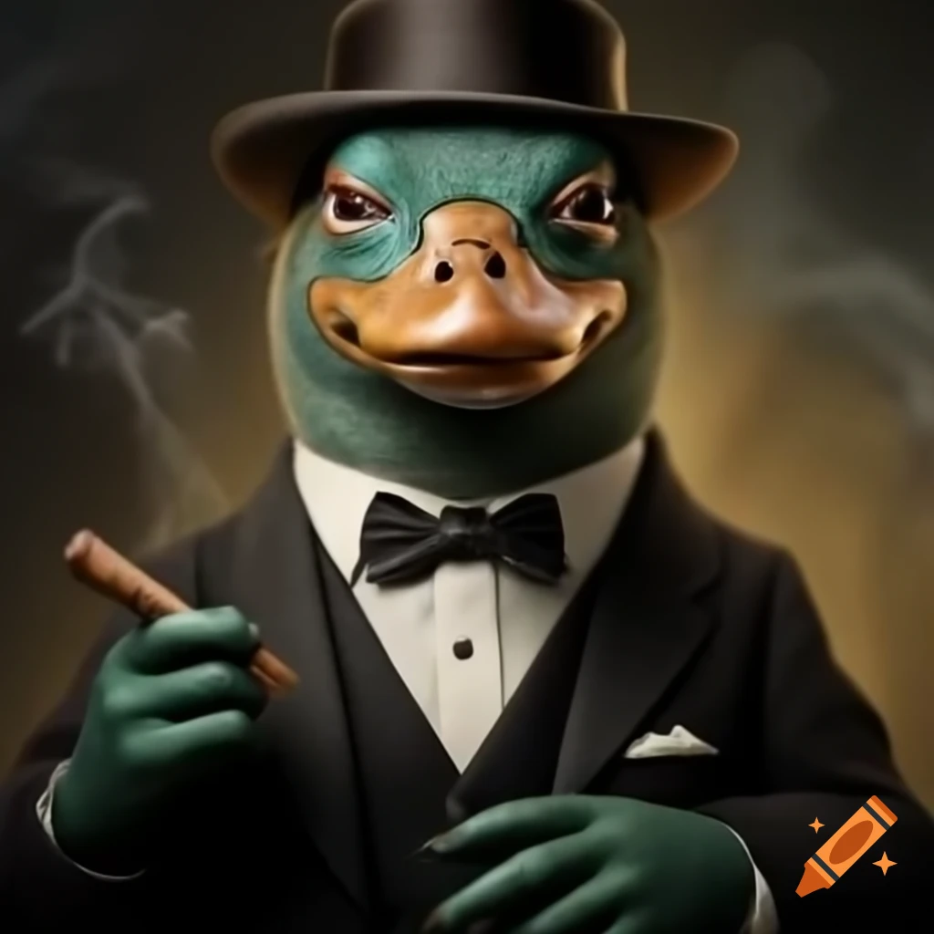 Perry the platypus in tuxedo holding cigar
