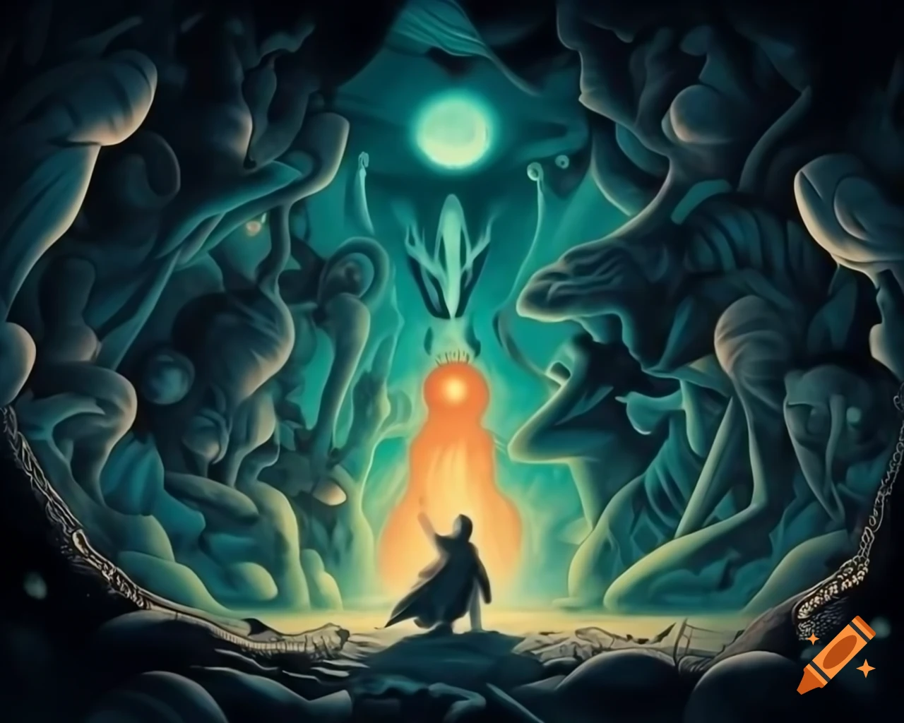 Surreal fantasy illustration in unique style by Greg Rutkowski