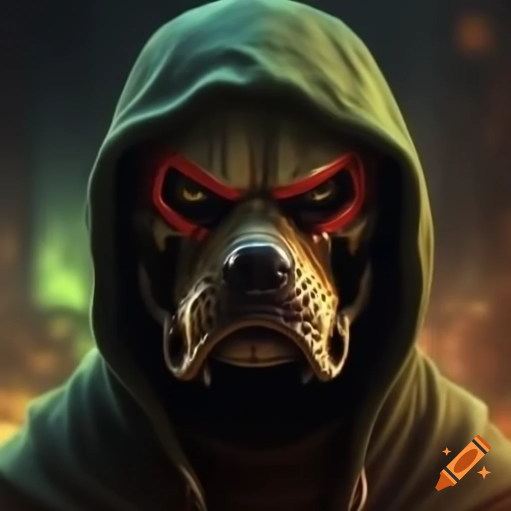 Dog wearing mf doom mask on craiyon