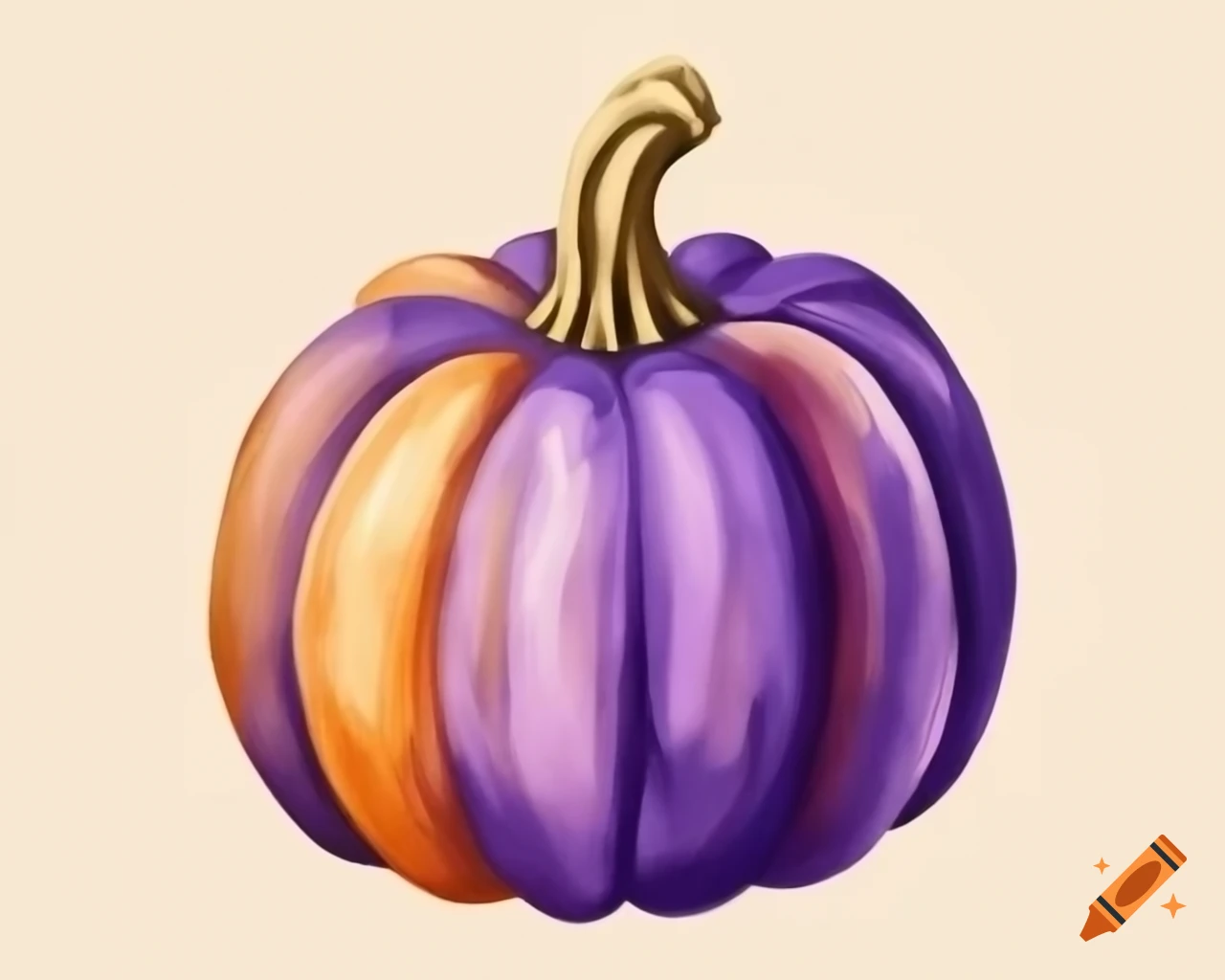 Watercolor Halloween pumpkin in purple, tan, and gold storybook style