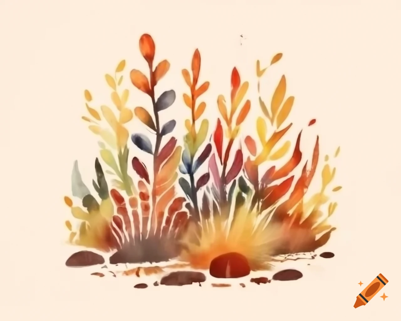 Watercolor autumn vegetation in rainbow shades, storybook style
