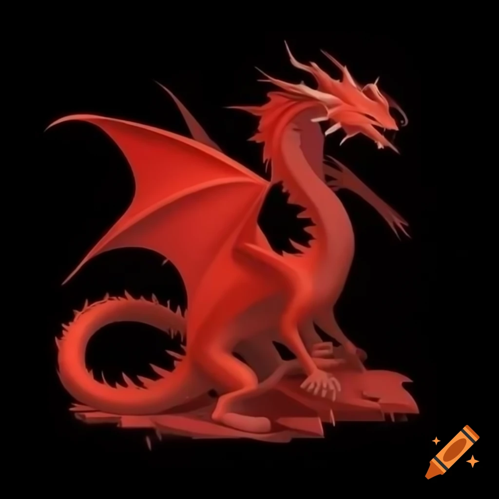 Giant red dragon depicted with black background, inspired by biblical revelation