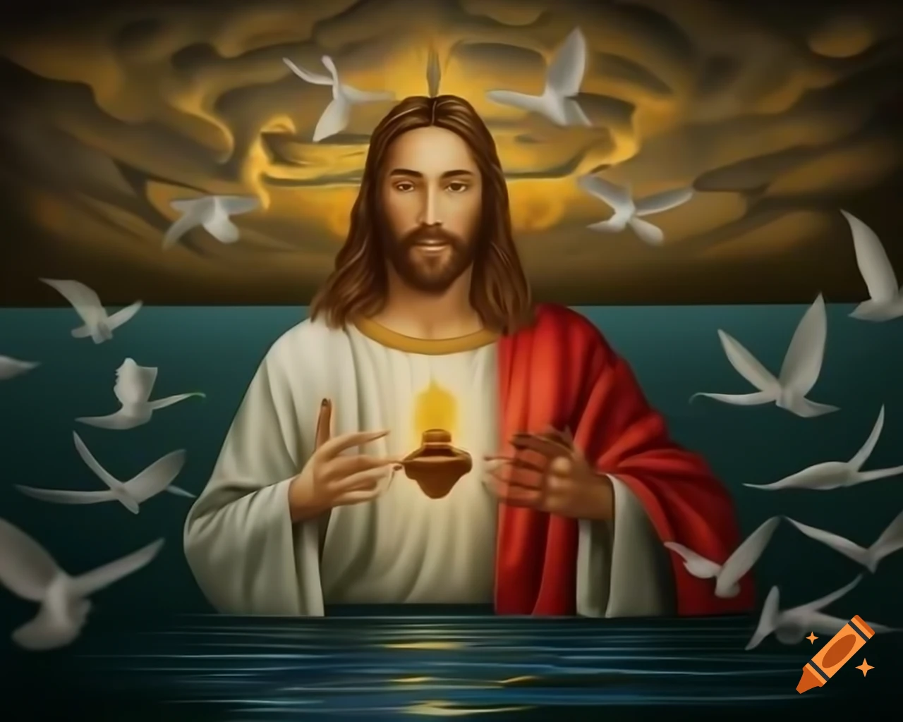 Mosaic of Jesus surrounded by birds and water by Svetoslav Roerich