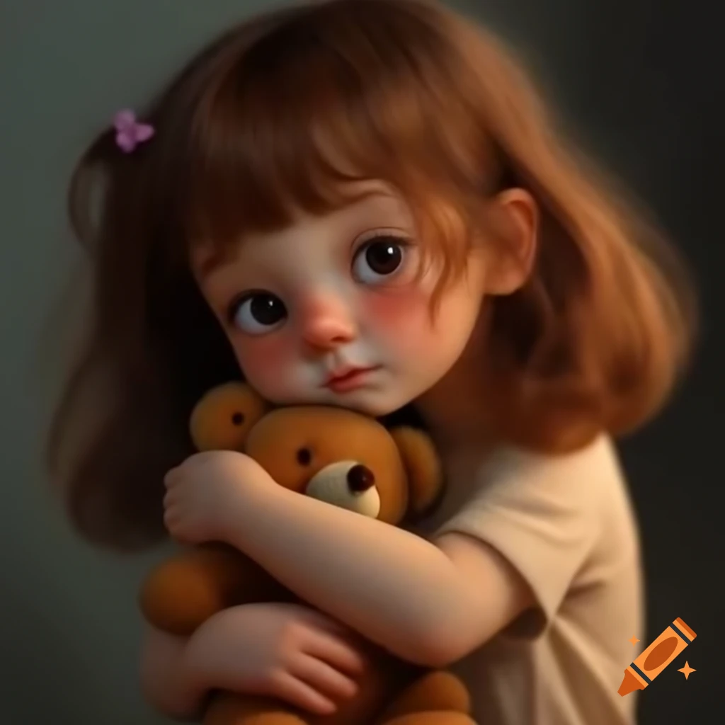 Brown-haired girl hugging teddy bear