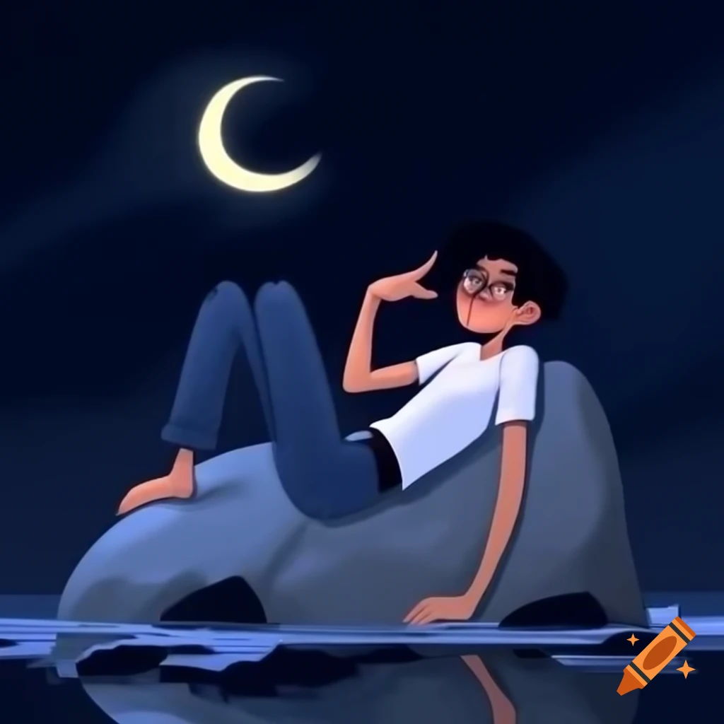 Man with glasses and white t-shirt lying relaxed on a boulder