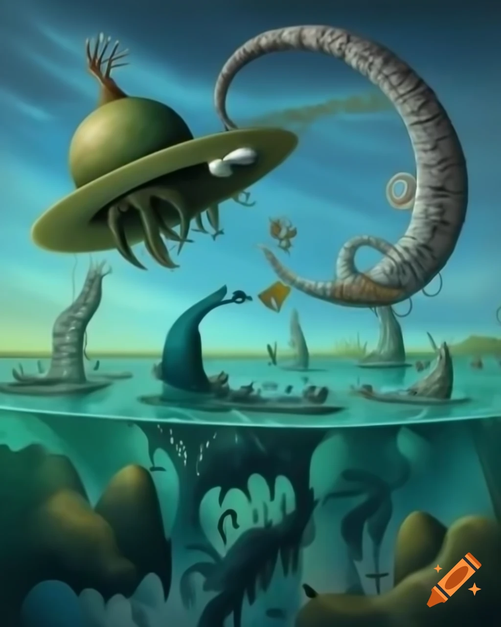 Surreal fantasy illustration in strange style by Greg Rutkowski