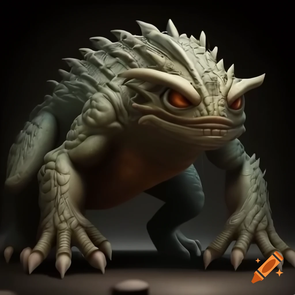 Realistic depiction of a large reptilian beast with four legs and a tail