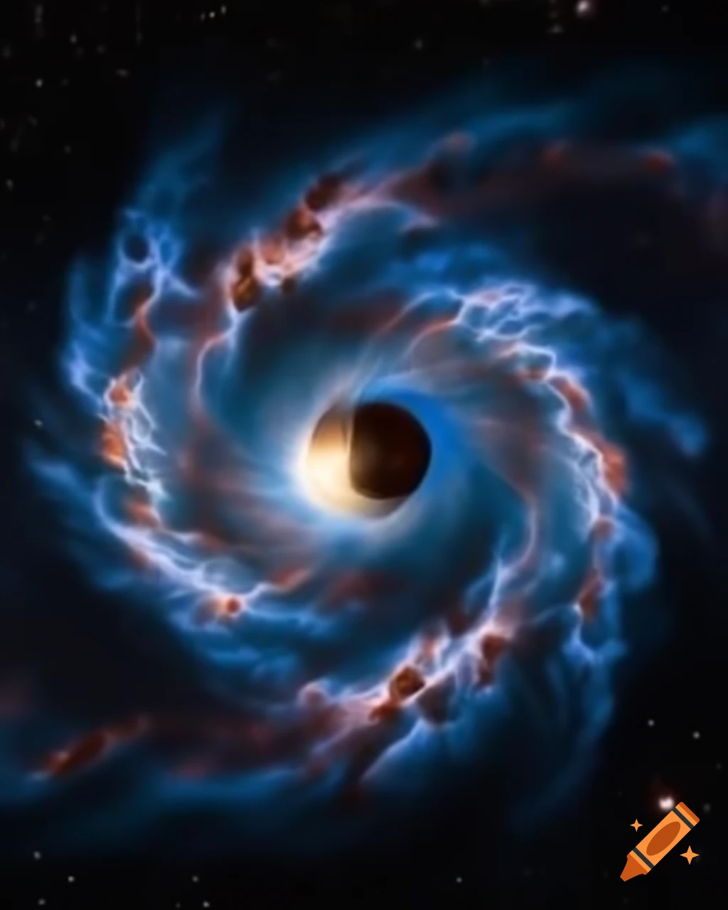 Abstract depiction of the universe featuring a large number one, sun, and eye