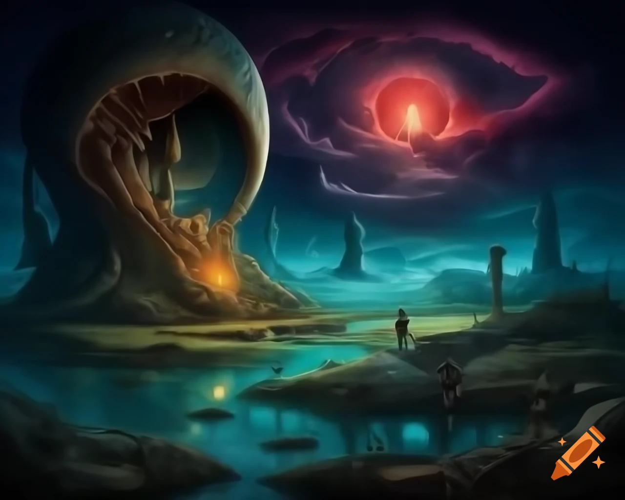 Surreal fantasy illustration in strange and unique style by Greg Rutkowski