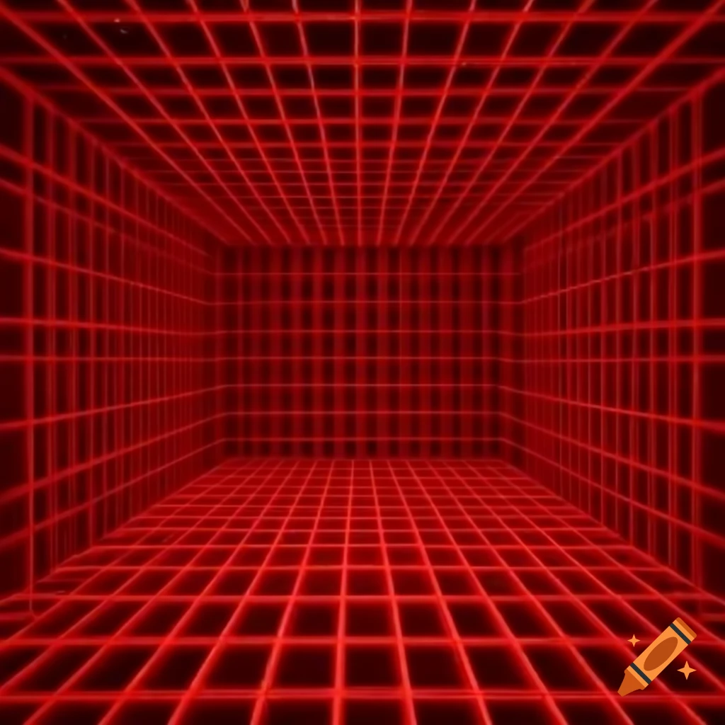 Red digital grid room interior