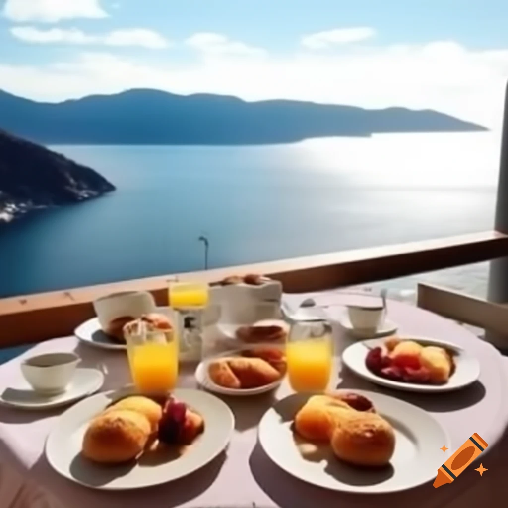 Korean breakfast served with a sea view