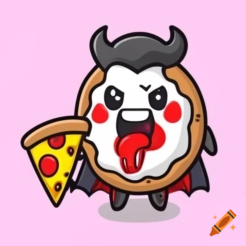 Cartoon vampire smiling while eating pizza