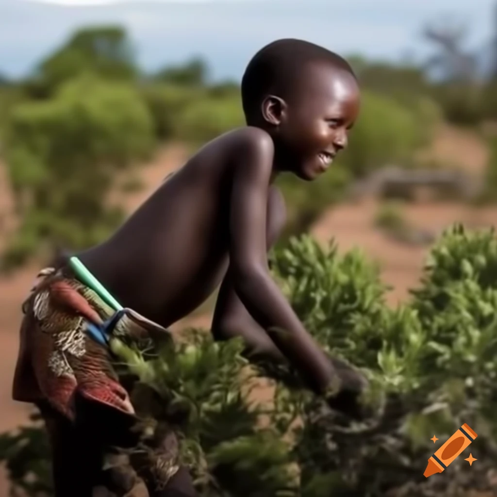 African girl working in the bush