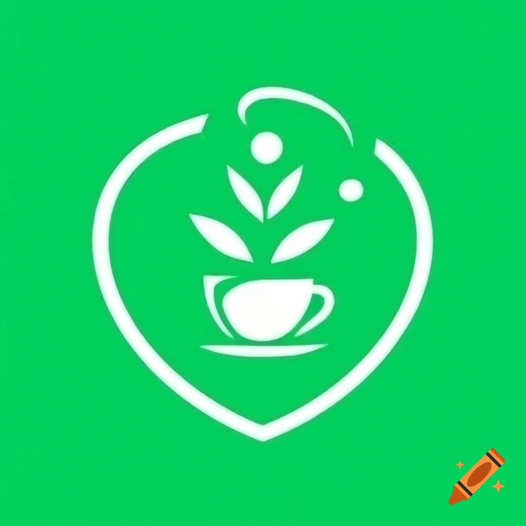 Logo featuring green leaf, cup, and green heart design