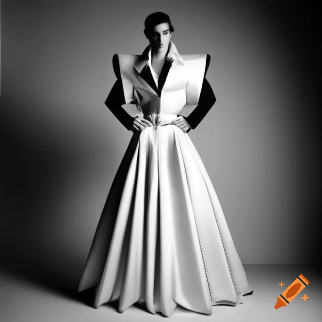 Handsome young man in elegant floor-length white satin gown with lace trim