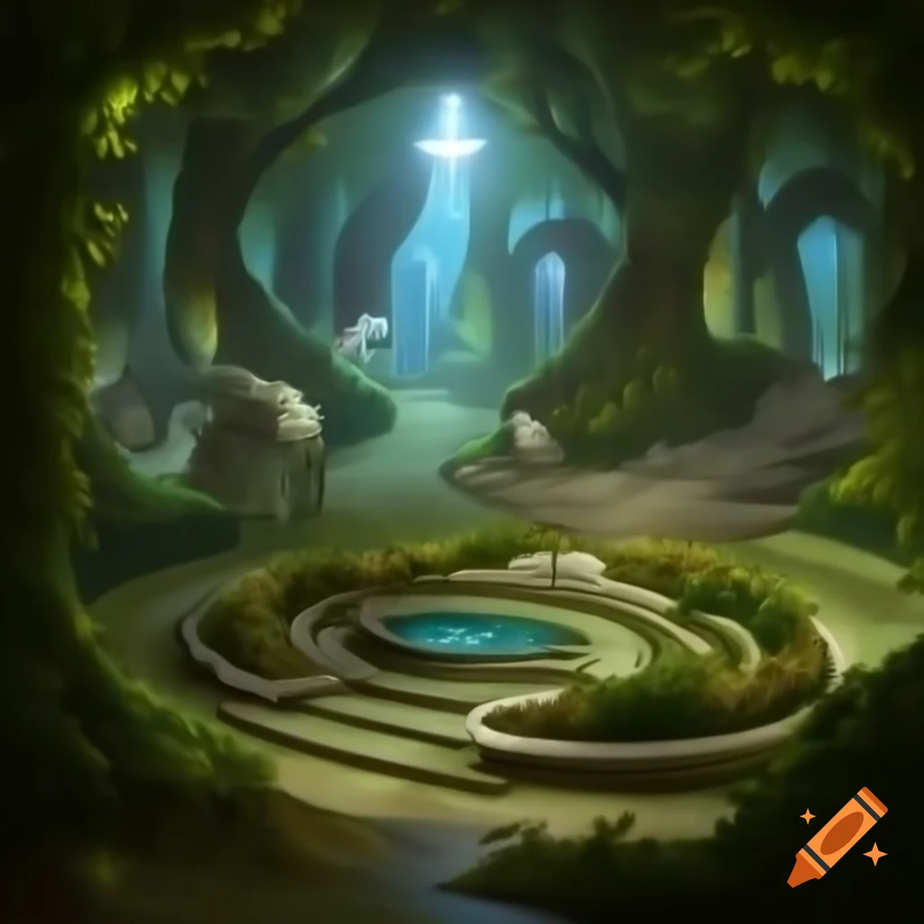 Intricate digital painting of an enchanted forest in Baroque style at twilight