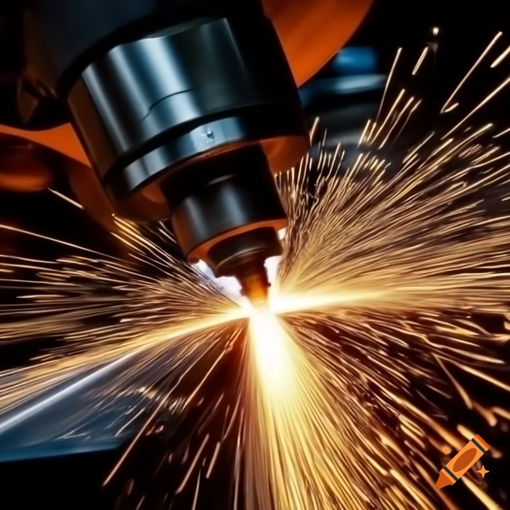 Circular knife cutting metal plates with sparks flying
