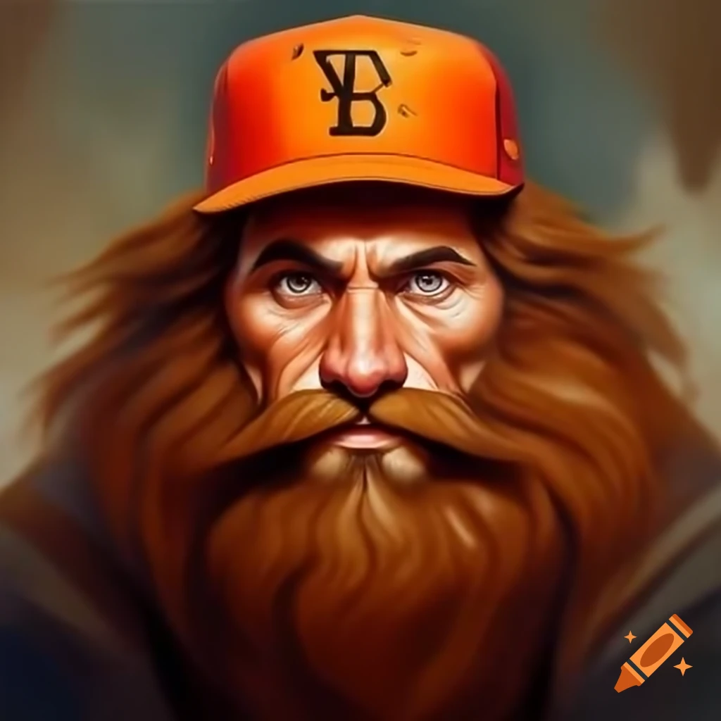 Man with orange baseball cap and brown beard in Narnia with Aslan