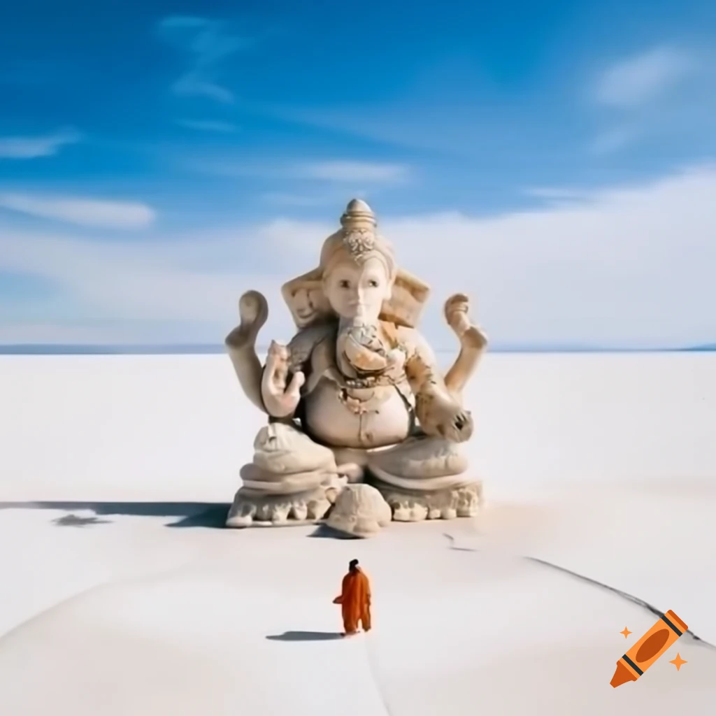 Large idol of Lord Ganapati in white salt desert