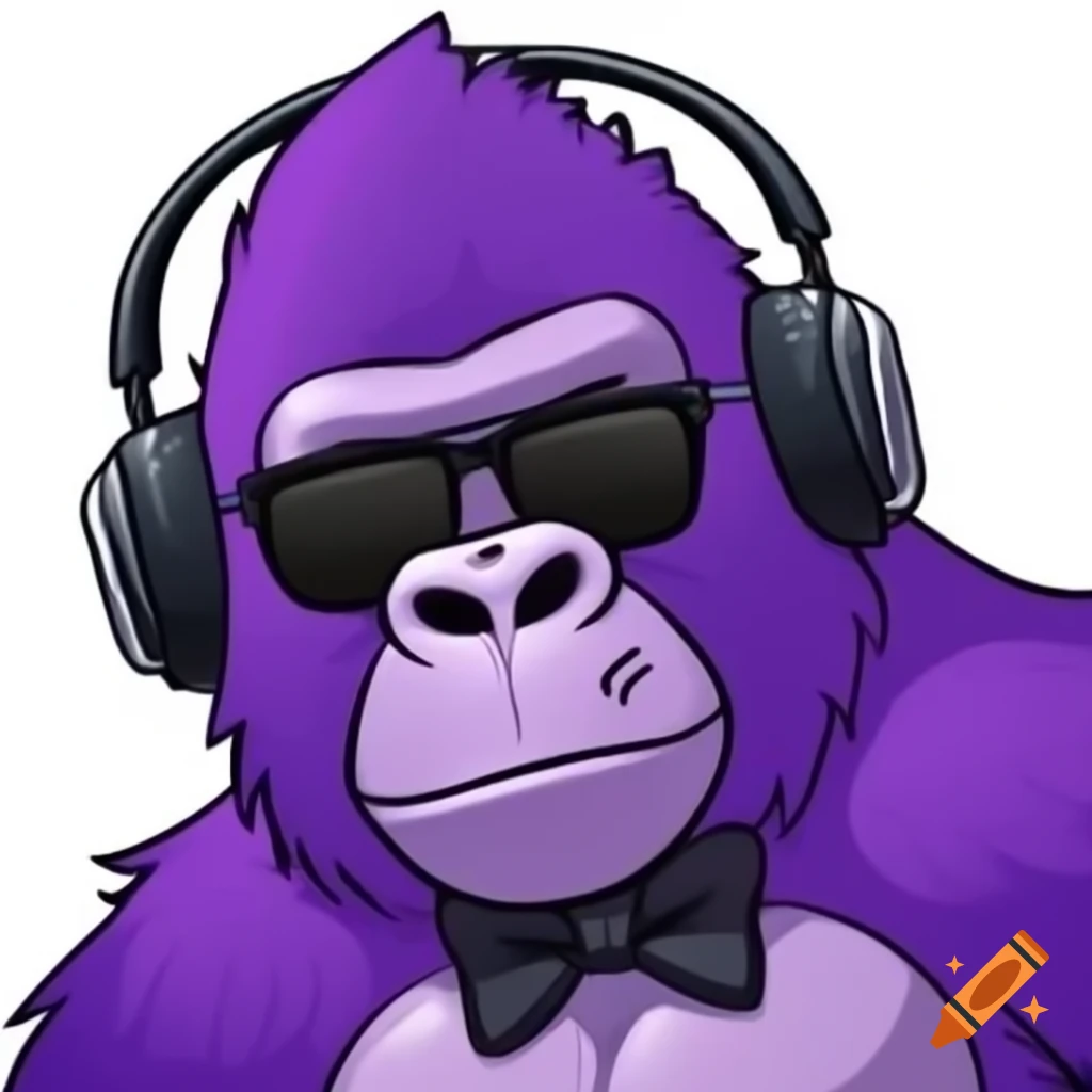 Dark Purple Gorilla Tag Character With Black Headphones Bow Tie And dark-purple-gorilla-tag-character-with-black-headphones-bow-tie-and
