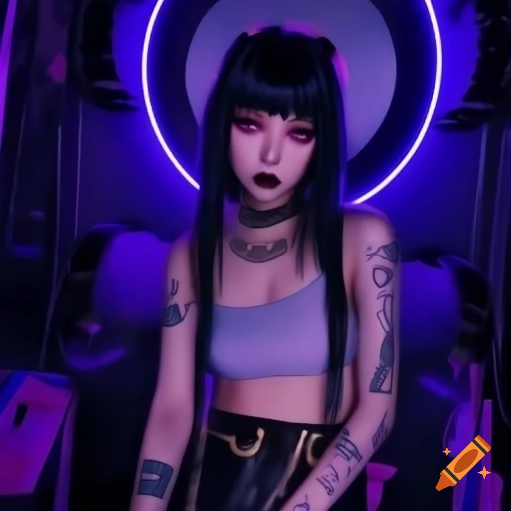 Punk-inspired young woman in dystopic fashion with midriff exposed