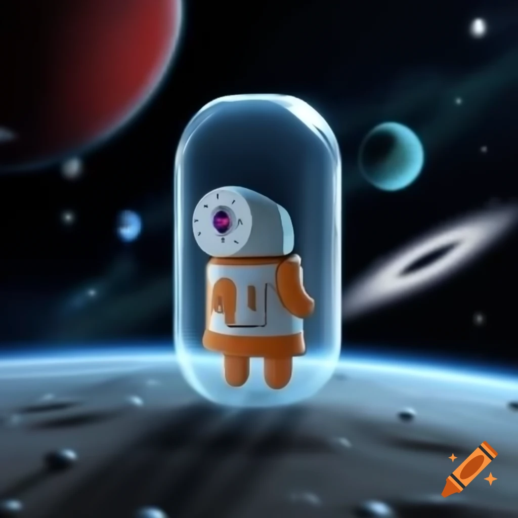 Space-time capsule illustration in Hayao Miyazaki style featuring universe and time elements