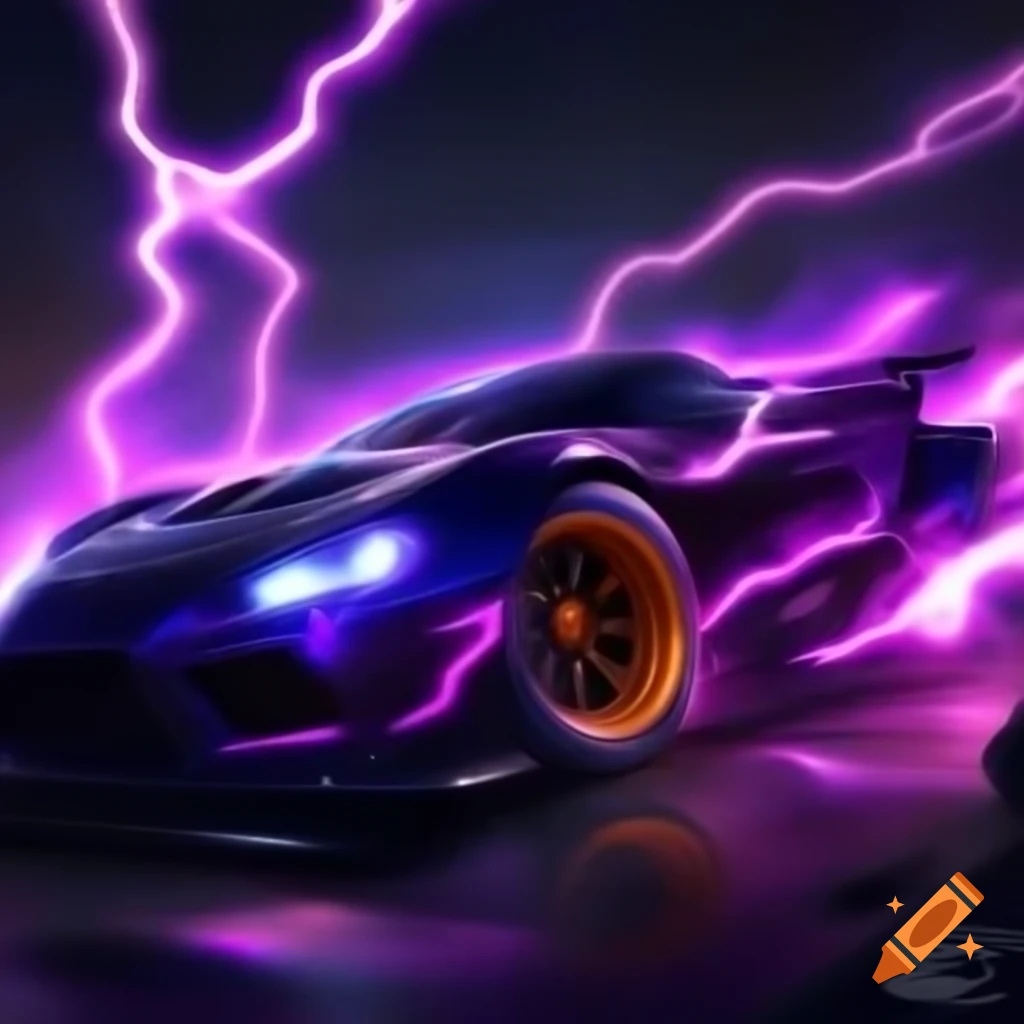Dynamic design of the word VELOCITY with lightning effects and a fancy JDM car