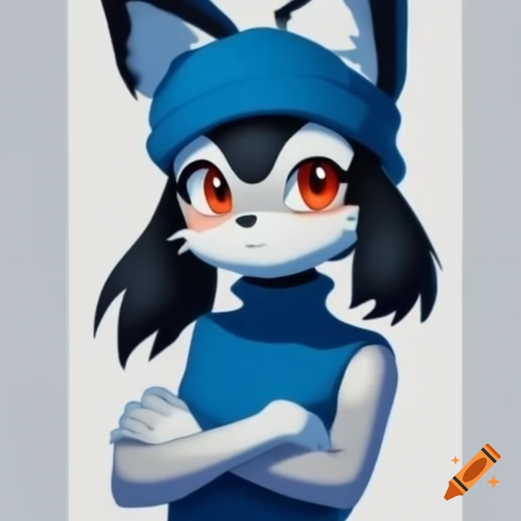 Girl version of Klonoa in blue sleeveless turtleneck with crossed arms