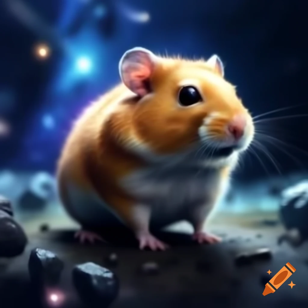 Handsome hamster with galaxies in the background