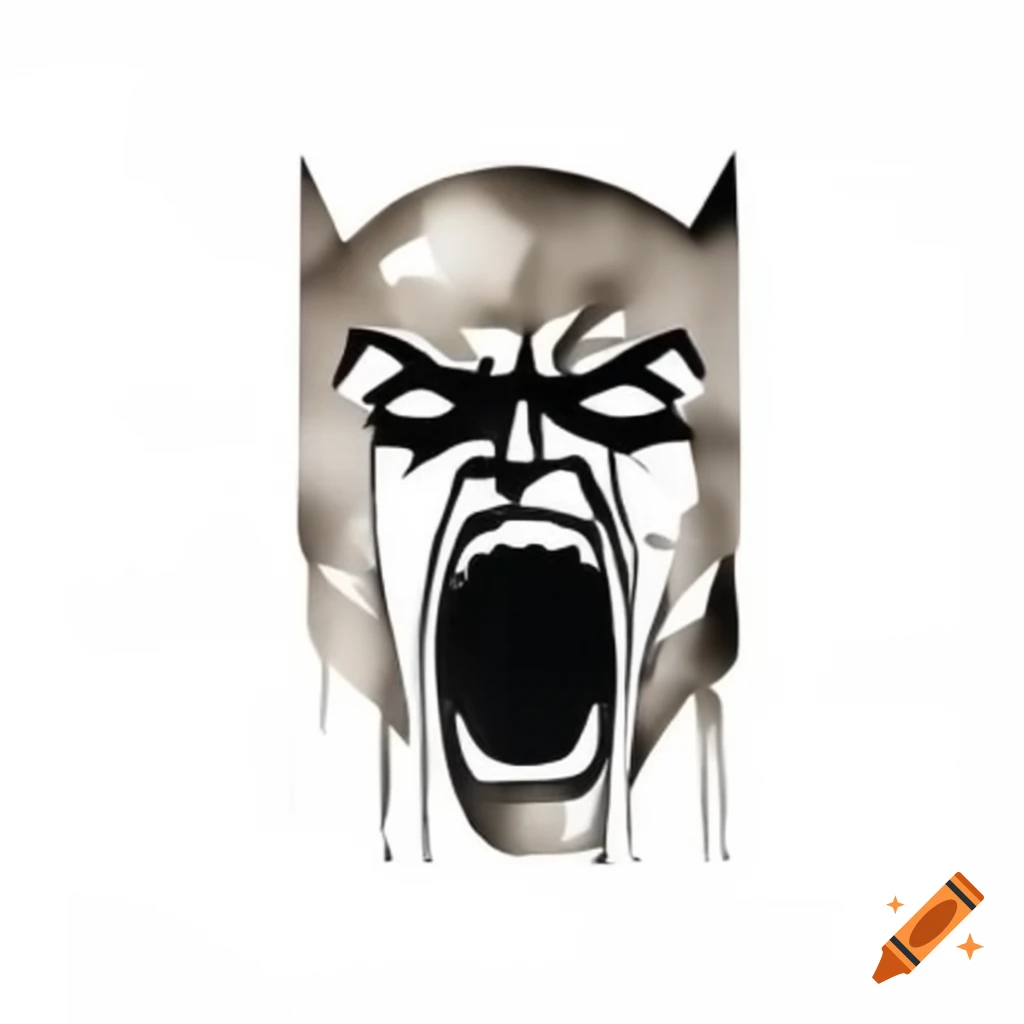 Minimalist metal sculpture of Batman's head in a screaming pose