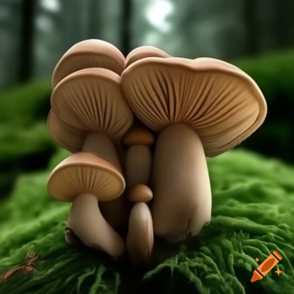 Coniferous forest featuring large beautiful mushrooms